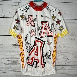 BlackBottoms Mens Red/White 90% Zip Short Sleeve Cycling Jersey Shirt Size L